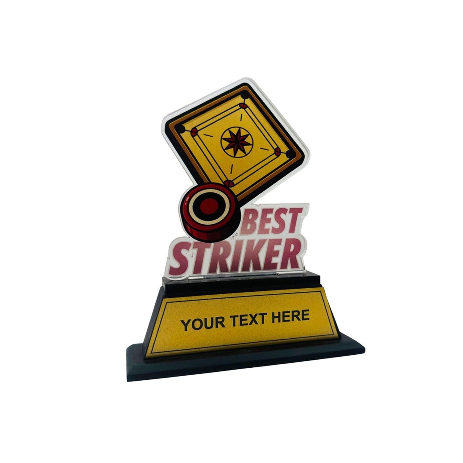 Acrylic Carrom Best Striker Trophy 8 Inch | Customizable Carrom Award with Wooden Base | UV Printed Trophy for Tournament, Club & School Events-picture-24