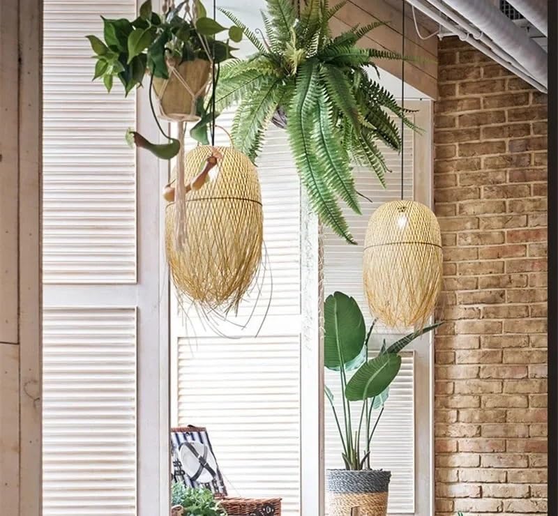 Lustre moderne suspendu avec lampes créatives en bambou et luminaire décor loft
