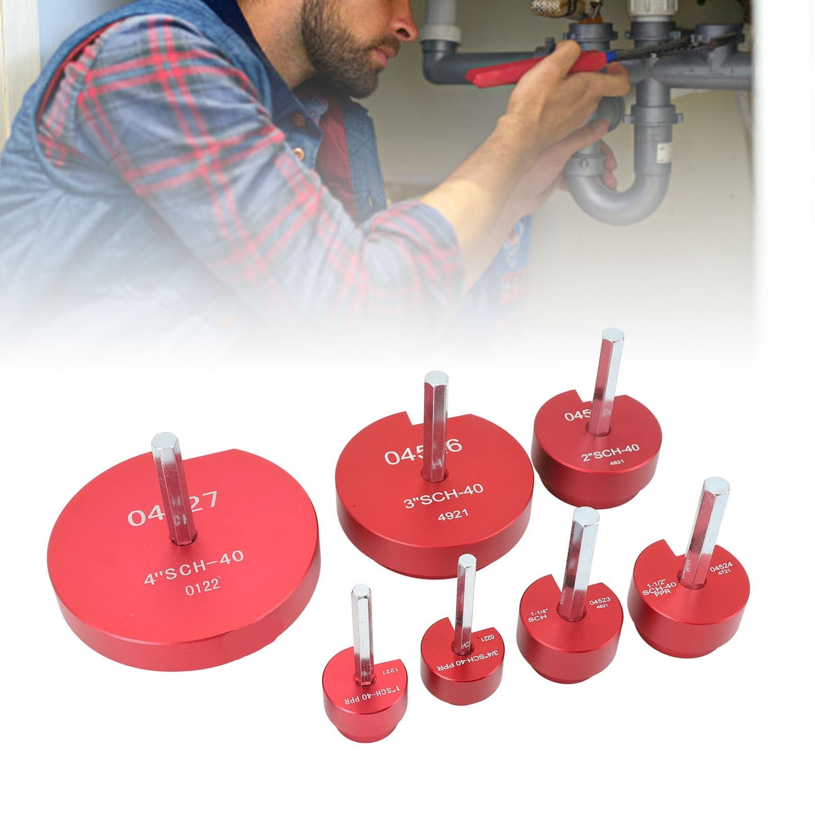 7 Pieces PVC Pipe Reamer Kit Fitting Saver with 3/4" 1" 1-1/4" 1-1/2" 2" 3" 4" Compatible with 1/2" Drills for SCH40 PVC CPVC ABS Pipe Repairs Water Lines - Image 2