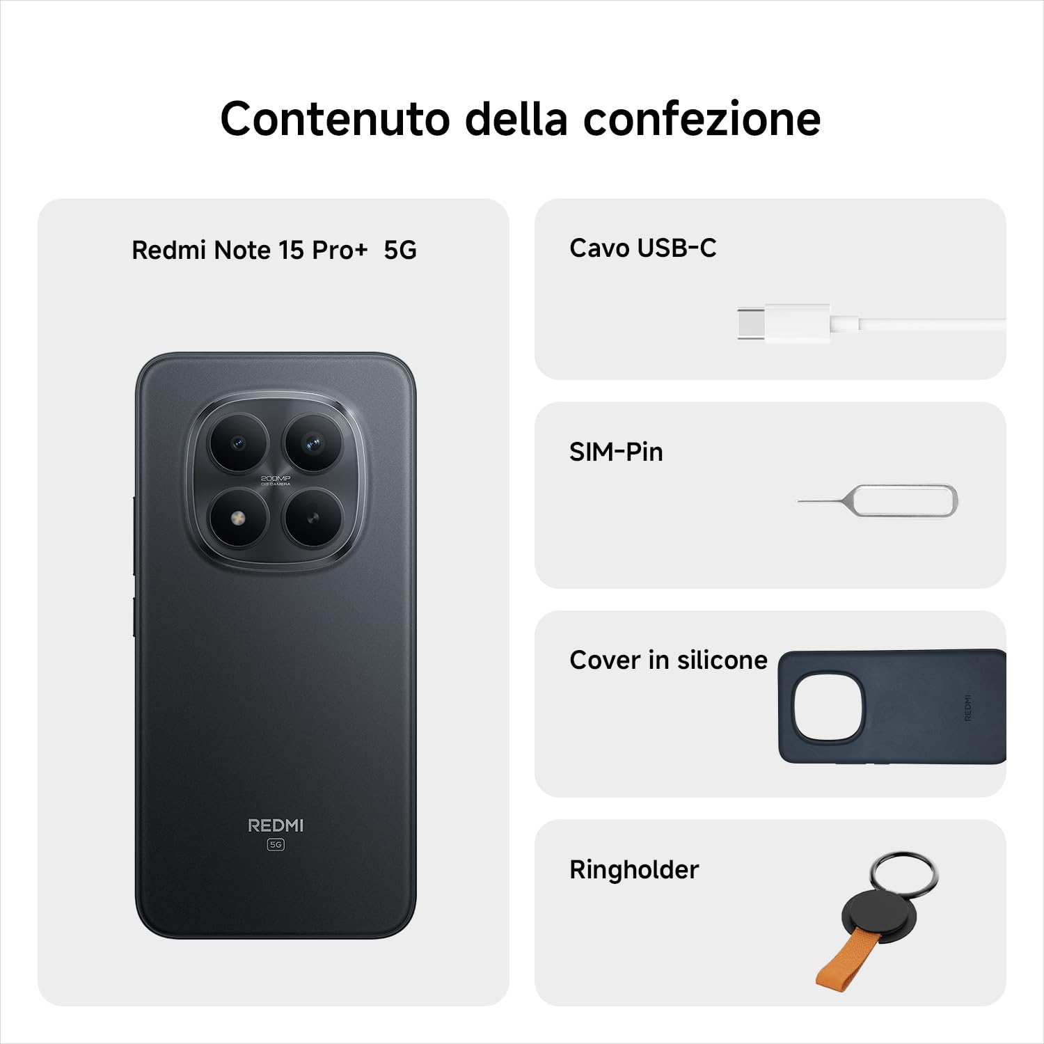 XIAOMI Redmi Note 15 Pro+ 5G, Smartphone 12+512GB, Batteria massiccia da 6500 mAh, IP66/IP68, Nuova fotocamera 200 MP, Display AMOLED da 6,83", Nero, Garanzia 2 anni, Caricatore non incluso