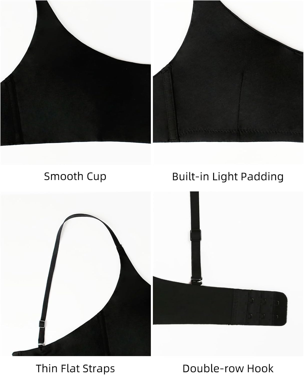 Organic Cotton Bra for Women, Wireless Scoop Neck T-Shirt Bra, Seamless Padded Bra for Small Breasted Women - Image 5