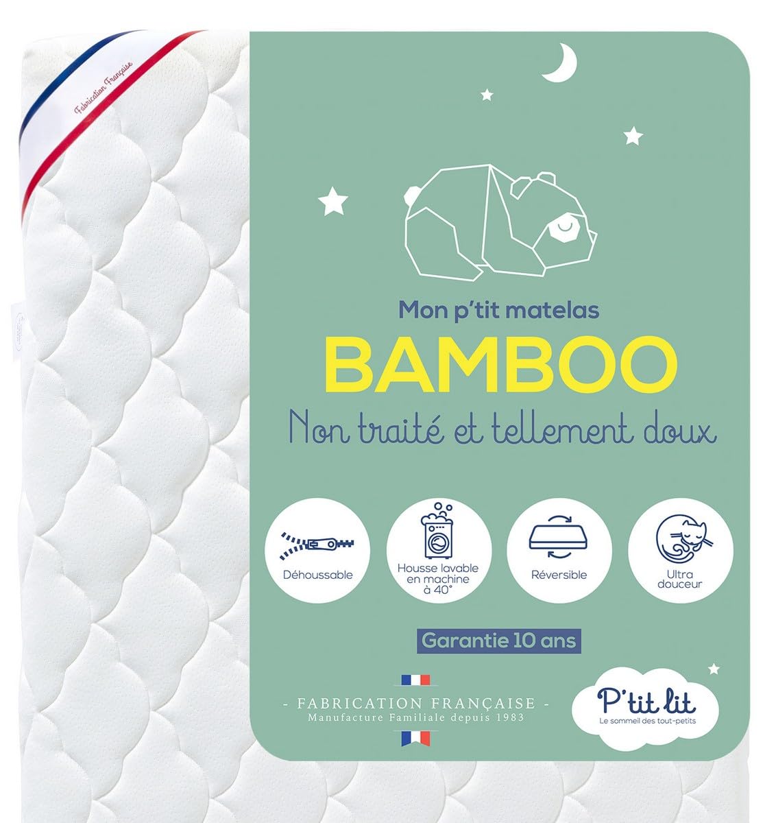 Bamboo Baby Mattress - 60 X 120 Cm - Soft And Absorbent Viscose - No Chemical Treatment - Removable Cover - Oeko Tex? - Made In France P'tit Lit