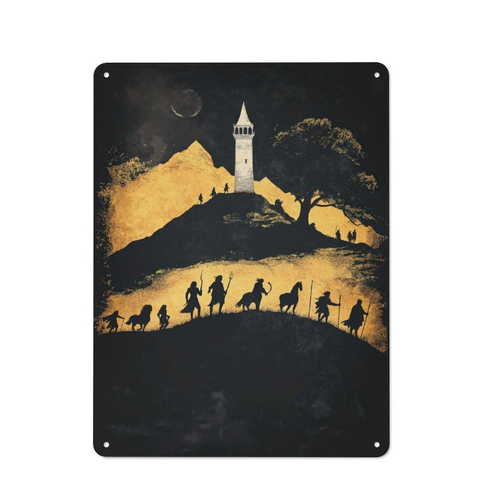 Retro Metal Plaque 40x30cm Featuring Fantasy Journey to The Tower, Bistro Wall Plaque for Bakery, Diner, Cafe Or Family Room