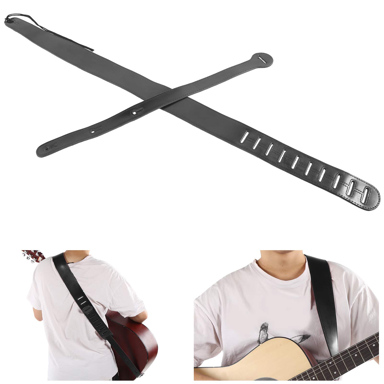 Pasek gitarowy Elektryczny bas Regulowana skórzana miękka podkładka Wygodna podpórka na ramię Pasek łączący do gitary elektrycznej Gitara akustyczna Gitara klasyczna Czarny