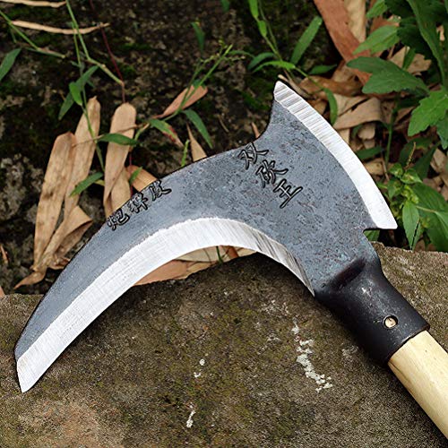 Foice de jardinagem agrícola de aço de dupla utilização Cabo de madeira Machado Gancho de colheita a