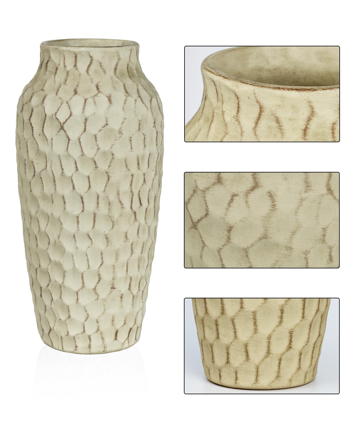 12.4 Inch Large Yellow Textured Ceramic Tall Vase for Rustic Home Decor