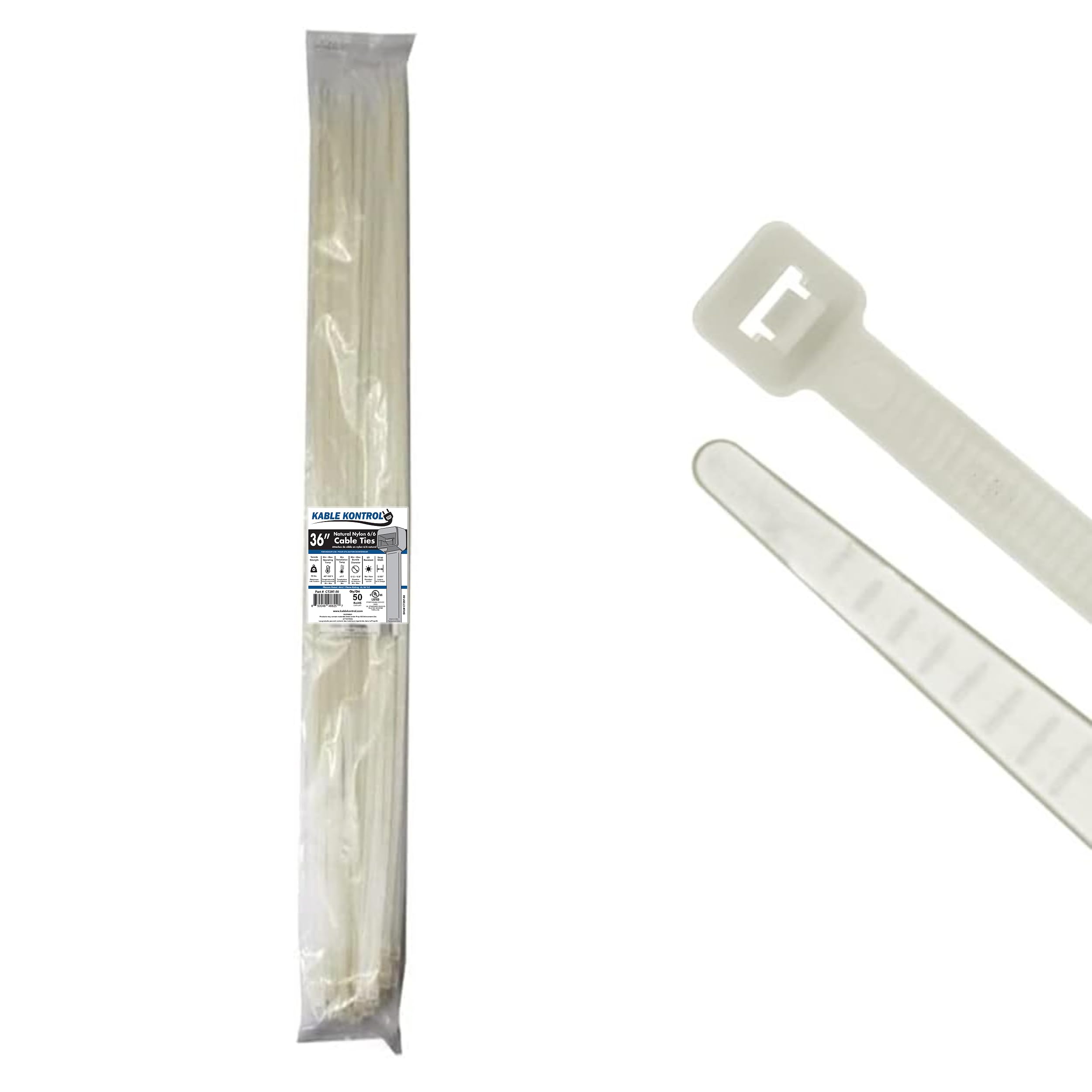 Heavy Duty ajustable bridas de nylon Natural, prueba