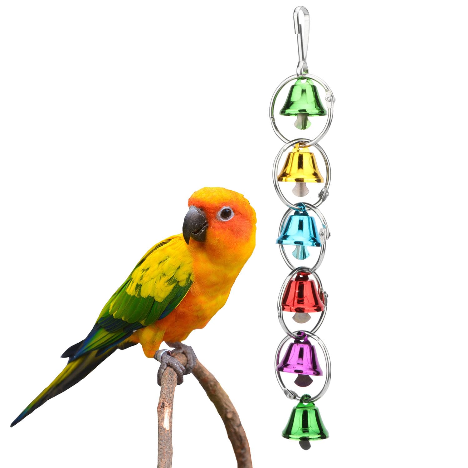 Hypeety Parrot Chew Toys Swing Colorful Bells Chandelier Bird Hanging Toy Parrot Cage Craft Toys Cages African Grey Conure Cockatiel Hanging Bell C