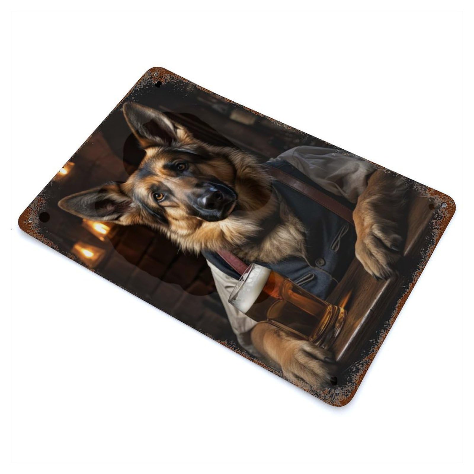 Rust Effect German Shepherd in The Pub Rusty Metal Tin Sign 11.8"x7.9", Old School Wall Decor for Basement, Hobby Room And Garage Decor