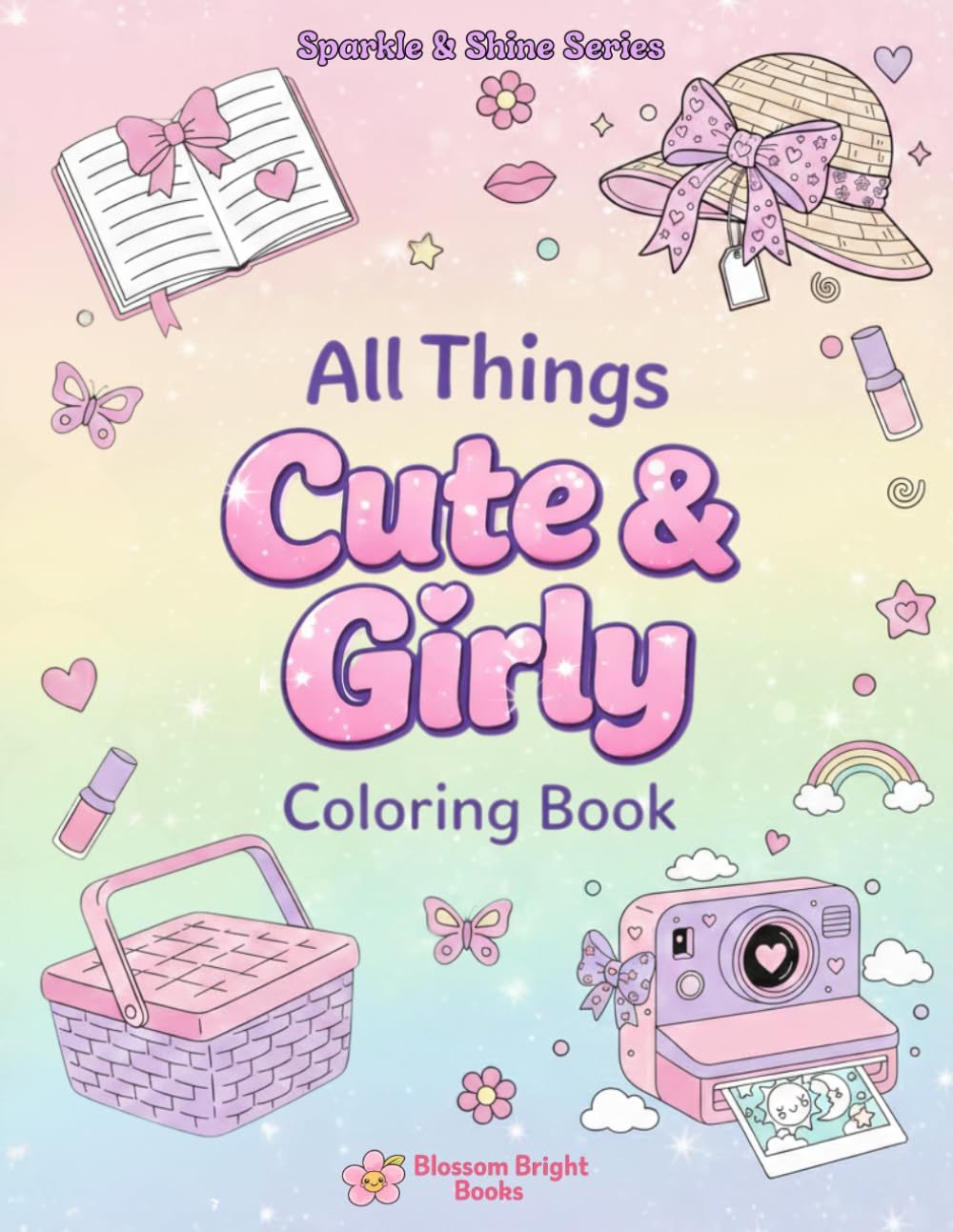 All Things Cute & Girly Coloring Book: A fun coloring book for all ages filled with cute girly things like Bowa,Purses,Crowns and more