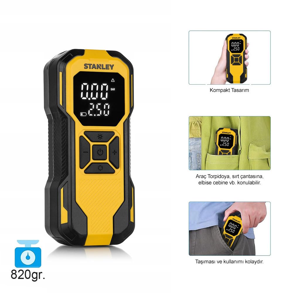 STANLEY SXIF0101 Compresseur sans fil 10 bar coupure automatique, écran numérique, avec 1 accu, avec fonction powerbank