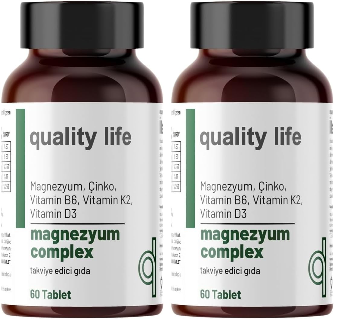 Quality Life Magnezyum Complex 60 Tablet - Magnezyum Malat Sitrat Glisinat Taurat Bisglisinat - Magnezyum Çinko (2 paketi)