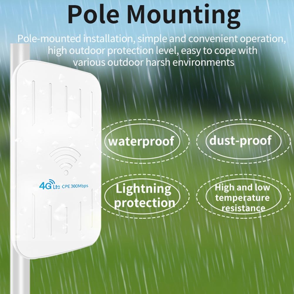 Enrutador WiFi 4G Impermeable para Exteriores Extensor WiFi de 300Mbps con Tarjeta SIM Enrutador 3G/4G LTE de Alcance 100M 32 Usuarios-Enchufe de la UE