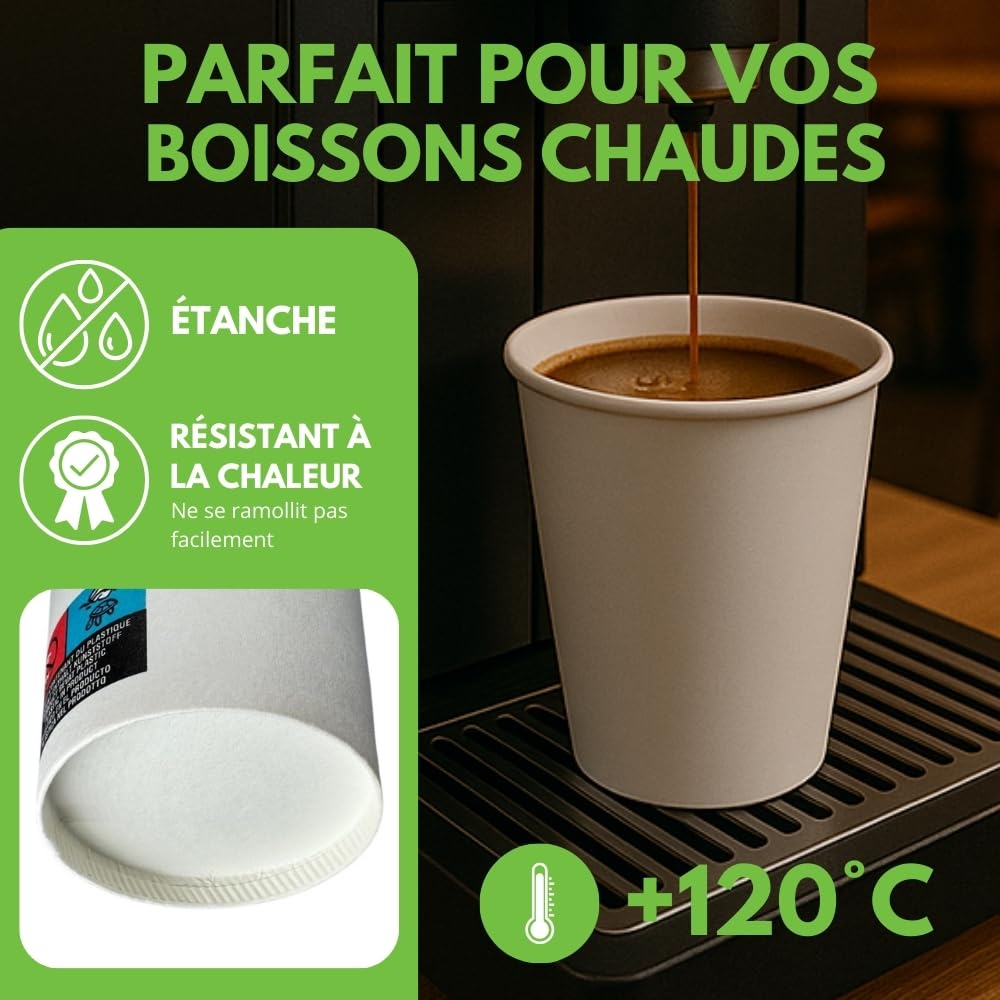 COVR 3000 Gobelets carton blanc 18-20cl - 7oz / 3000 unités, Recyclables, Boisson Chaude et Boisson Froide, Solide et Bonne Prise en Main, Résistant
