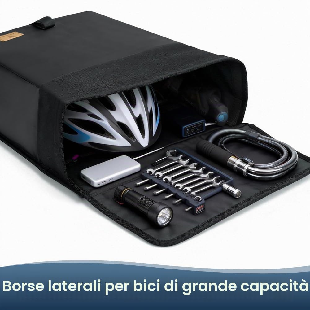 1 Pezzi Borse Bici Posteriore Laterali, Borsa da Bicicletta per Portapacchi, Espandibile Fino a 24L, Impermeabile, Unisex, Adatto per Ciclismo, Viaggi e Spostamenti, Nero