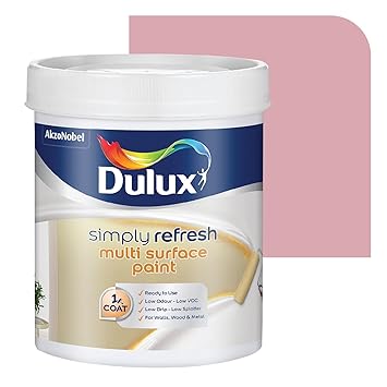 Dulux Simply Refresh SHADE OF PINK&RED DIY Multi Surface Paint Washable Coat, Low Drip Splatter with Soft Sheen Finish for Wall, Wood & Metal Surfaces - 1 L (BUBBLEGUM PINK)