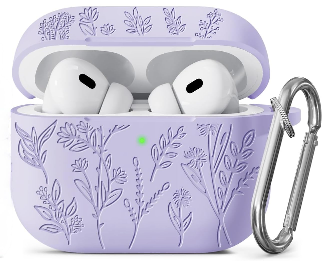 Meyaar Silicone Case for AirPods Pro 3 Floral Embossed, Flower Engraved Soft Silicone Cover with Keychain, Anti-Scratch, Shockproof Protective Case Cover (Purple, for AirPods Pro 3 (2025))