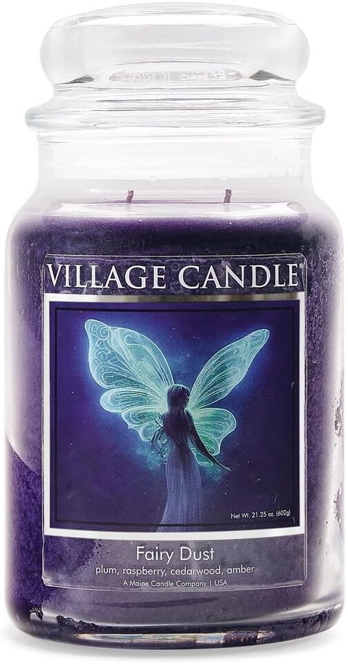 Village Candle Fairy Dust Large Glass Apothecary Jar Scented Candle, 21.25 oz, Purple