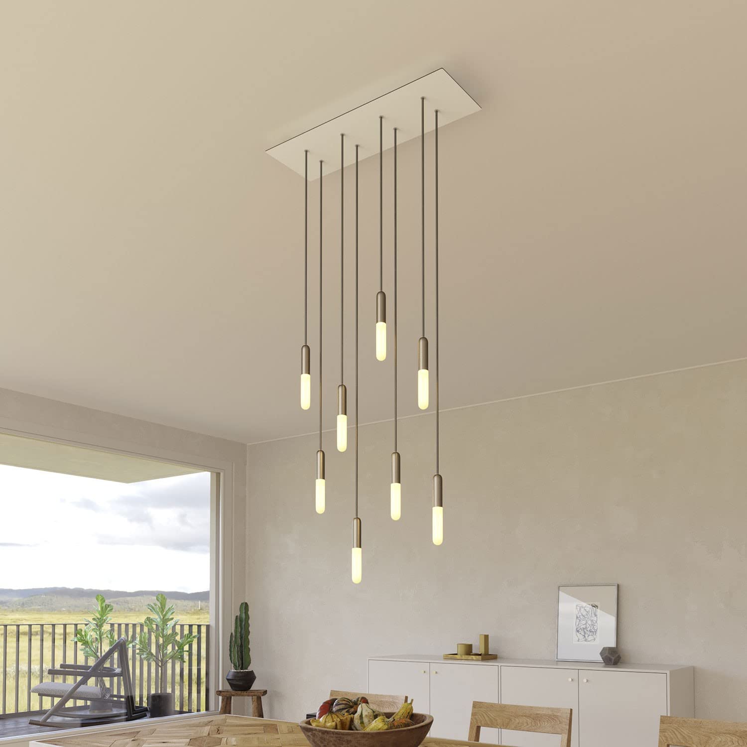 creative cables Rosone XXL rettangolare nero linea Rose-One (serracavo conico, dibond bianco opaco, 8 fori e 6 fori laterali) – Per lampadari e sospensioni multiple