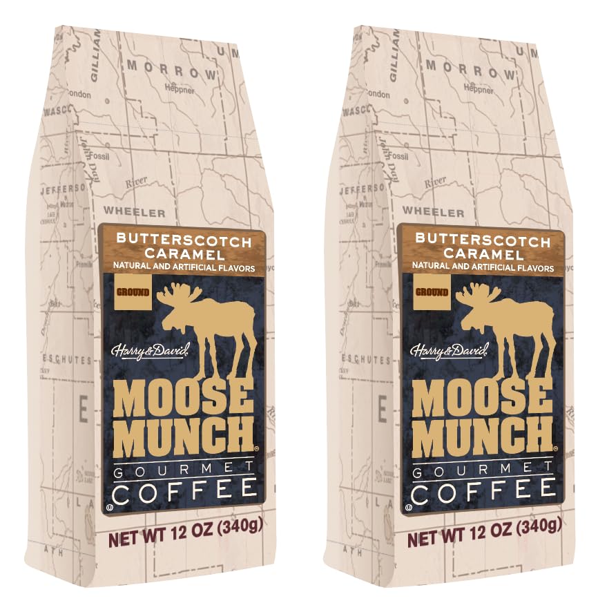 Moose Munch Maple Vanilla Ground Coffee – 2 Pack, 12 oz Bags – Smooth Maple Sweetness with Vanilla Flavored Medium Roast Coffee