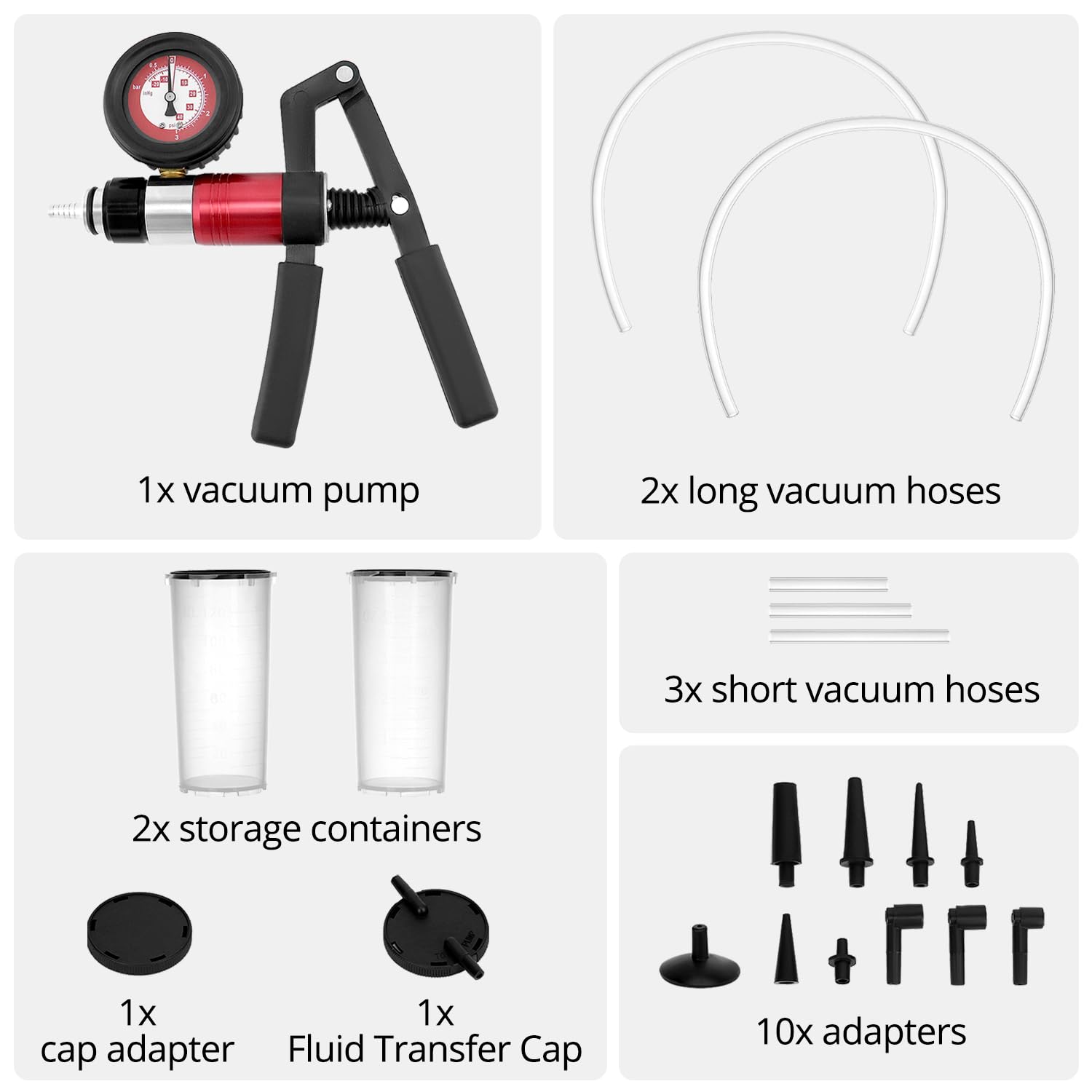 QWORK® Kit di spurgo Freni con Pompa a Vuoto, manometro e e adattatori universali - per Auto, Camion e Moto