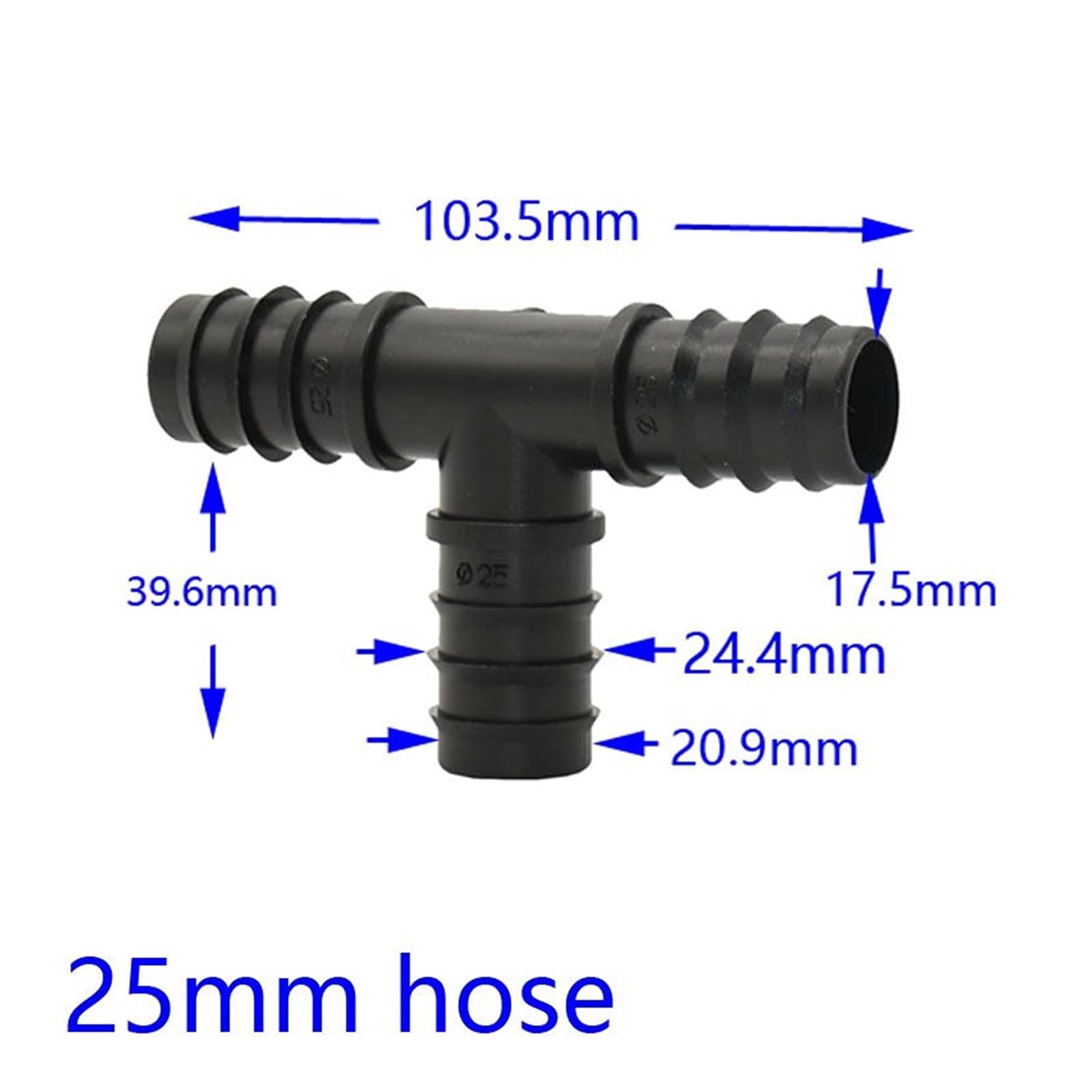 Conector de tubo de manguera de 25 mm Jardín Riego Tee Divisor de agua Manguera de jardín Conector T T-Barb Conector de riego por goteo Invernadero 20cs