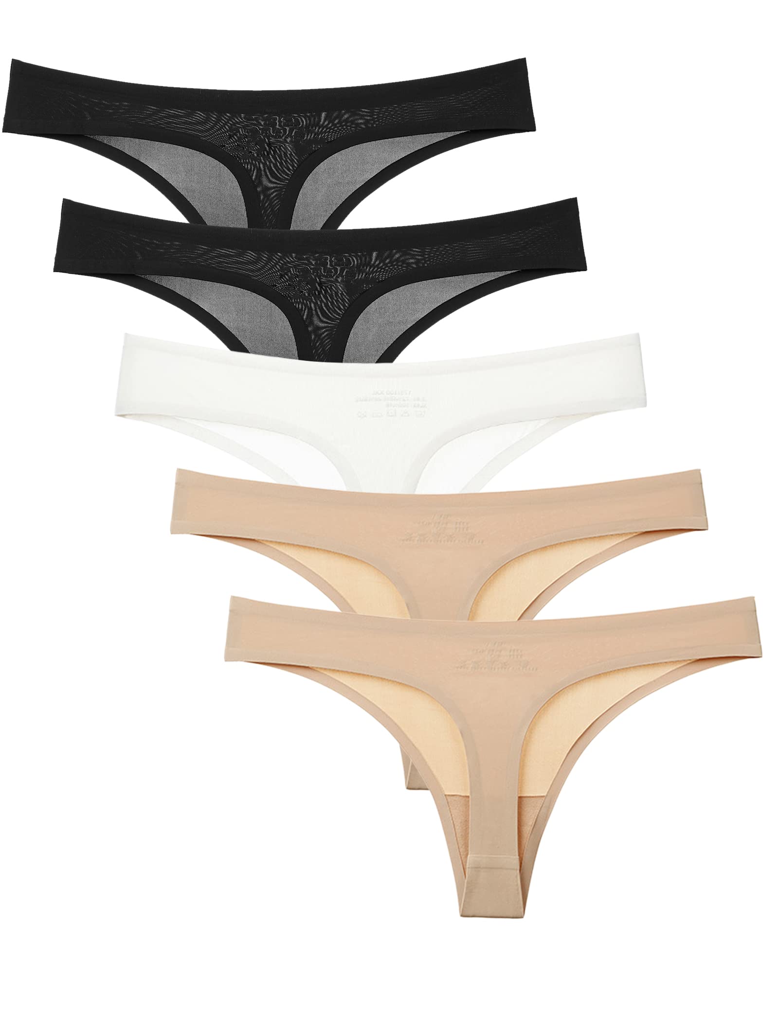 Kiench Teen Girls Seamless Underwear Thongs Low Rise No Show Panties 5-Pack