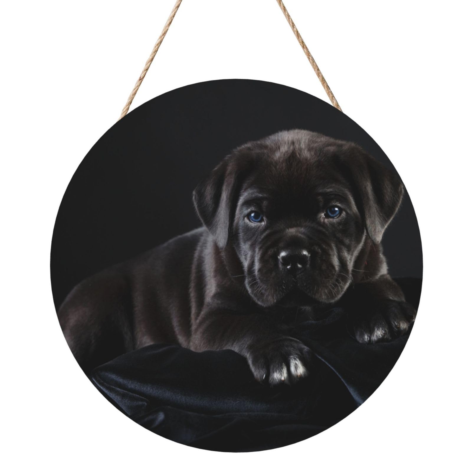 InOmak Cane Corso Pets Puppy Black Cane Corso, Round Wood Panel Painting 12 in, Wall Hanging Painting For Home