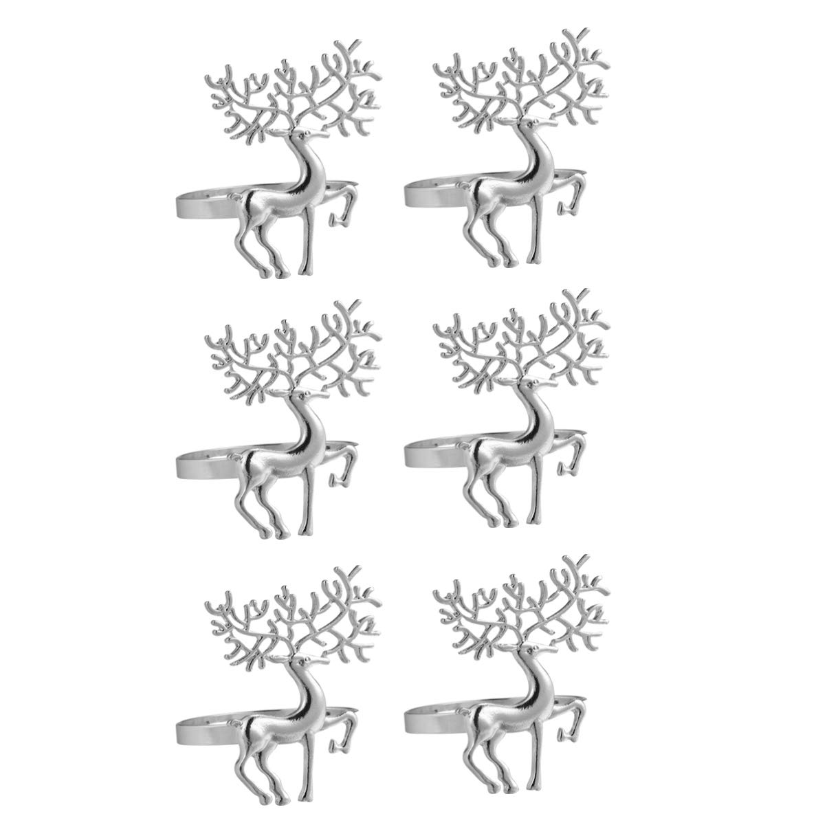 Christmas Deer Napkin Ring Holder Reindeer Napkin Rings Decoration for Christmas Wedding Dinner Party Ornament 6pcs(Sliver)