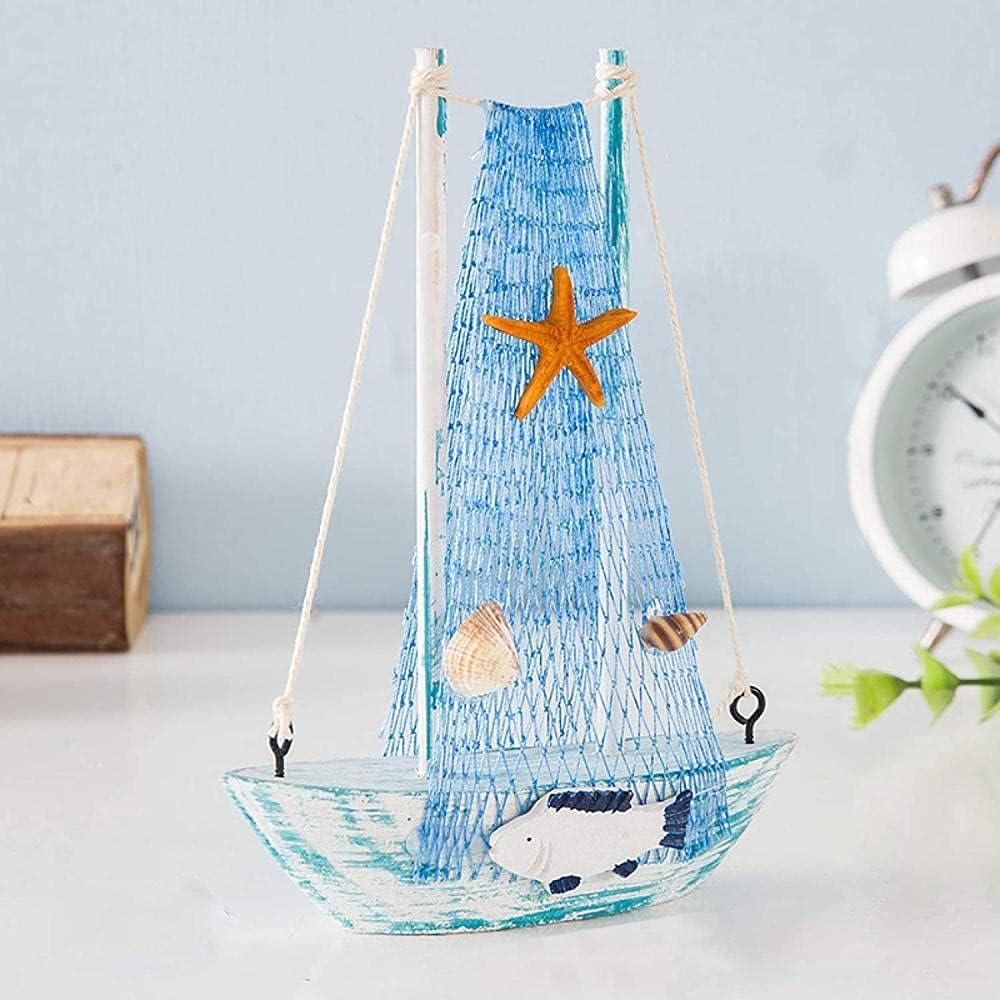 YATUOPNG Home Accessories Ornaments-Marine Nautical Wooden Blue Sailboat Ornaments Mediterranean Style Ship Statues Crafts Gifts Party Furnishings(2)