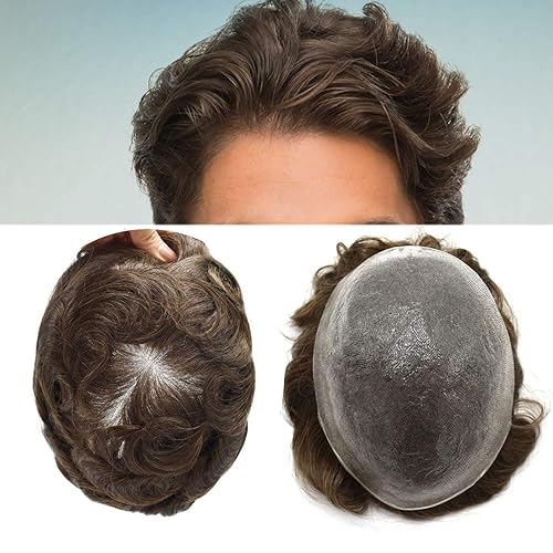 Hombres Toupee Europea Real Cabello Humano Pieza Todo V-looped 0.002 in Piel Ultra Delgado Toupee para Hombres Sistema de Reemplazo de Cabello
