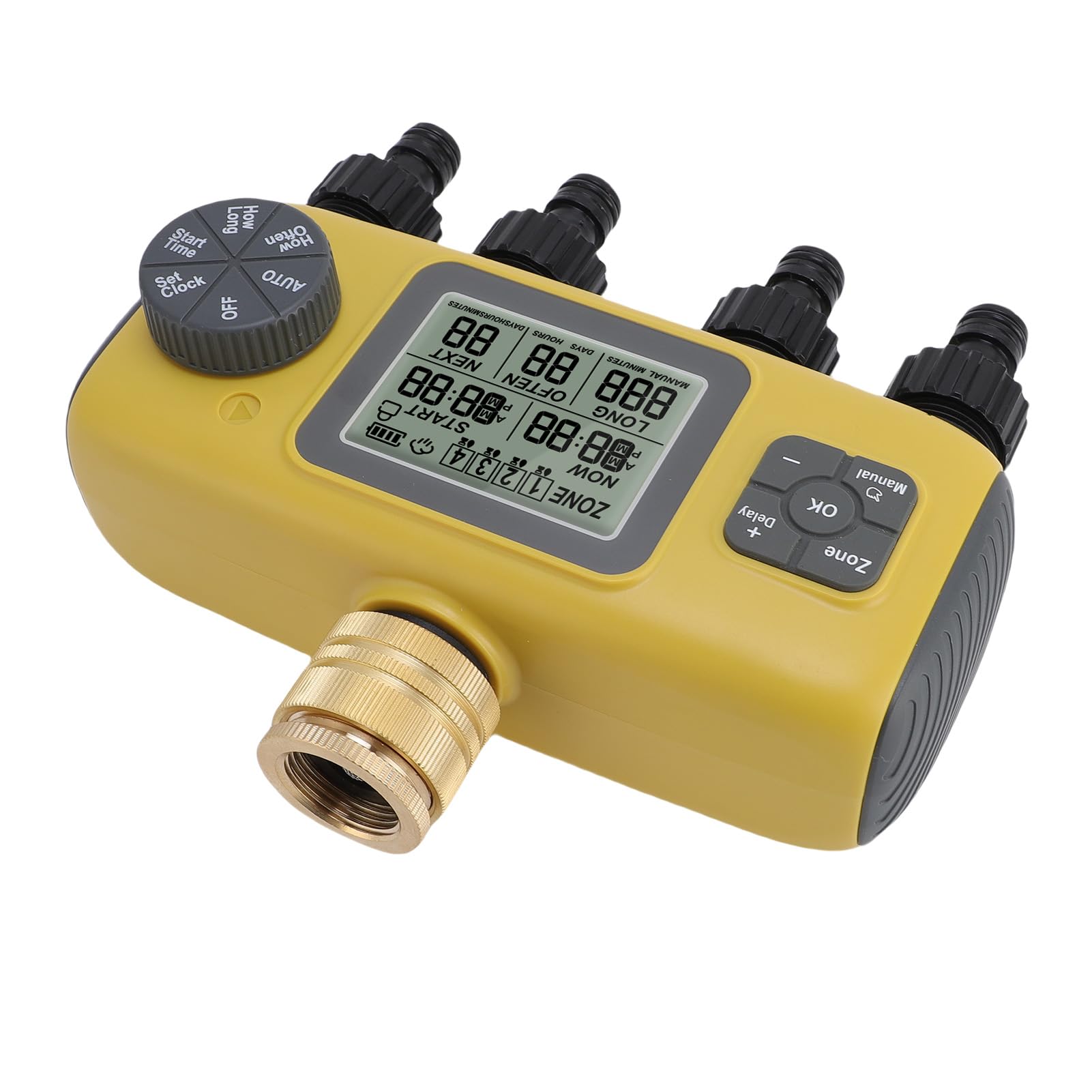 Timer di Irrigazione, Timer d'acqua Programmabile per Tubo Giardino, 4 Zone , del Rubinetto del Tubo di Ingresso 3/4 Pollici con Ritardo di Pioggia per Prato, Cortile, Irrigazione a Goccia