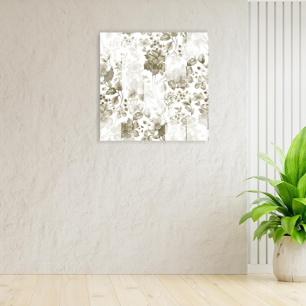 Wakefit Wall Painting, Monochrome Florals Canvas Wall Art, Wooden Framed Flower,Painting for Wall decoration, Wall Painting for Living Room, Modern Home Decor, Set of 1, (24 x 24 Inch)