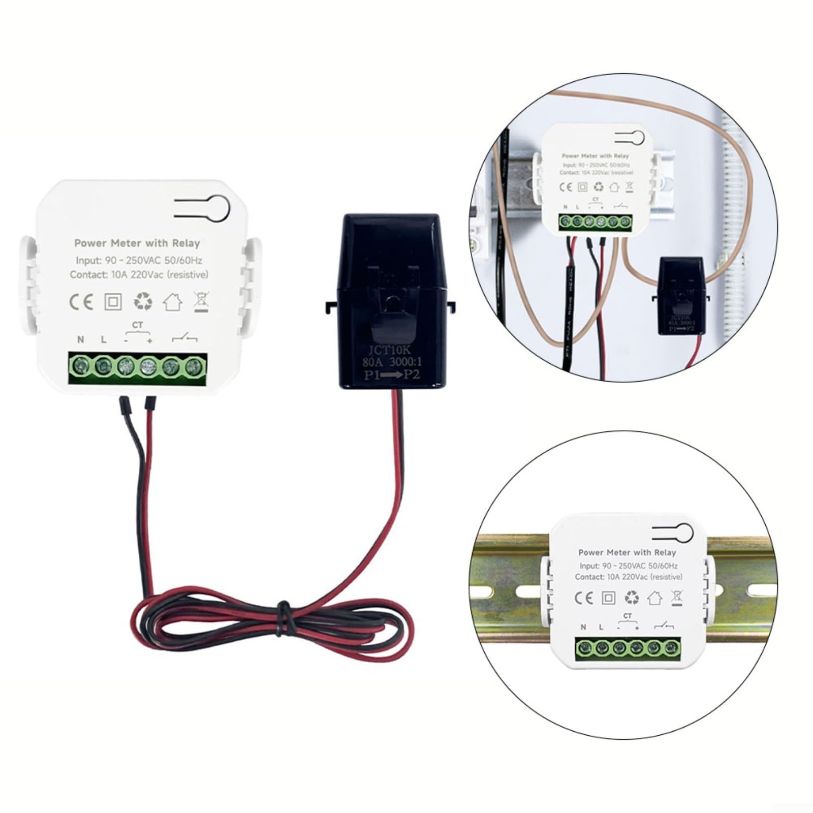 Tuya - Contador de energía WLAN (80 A, con pinzas, 110-240 V, para monitoreo de corriente)