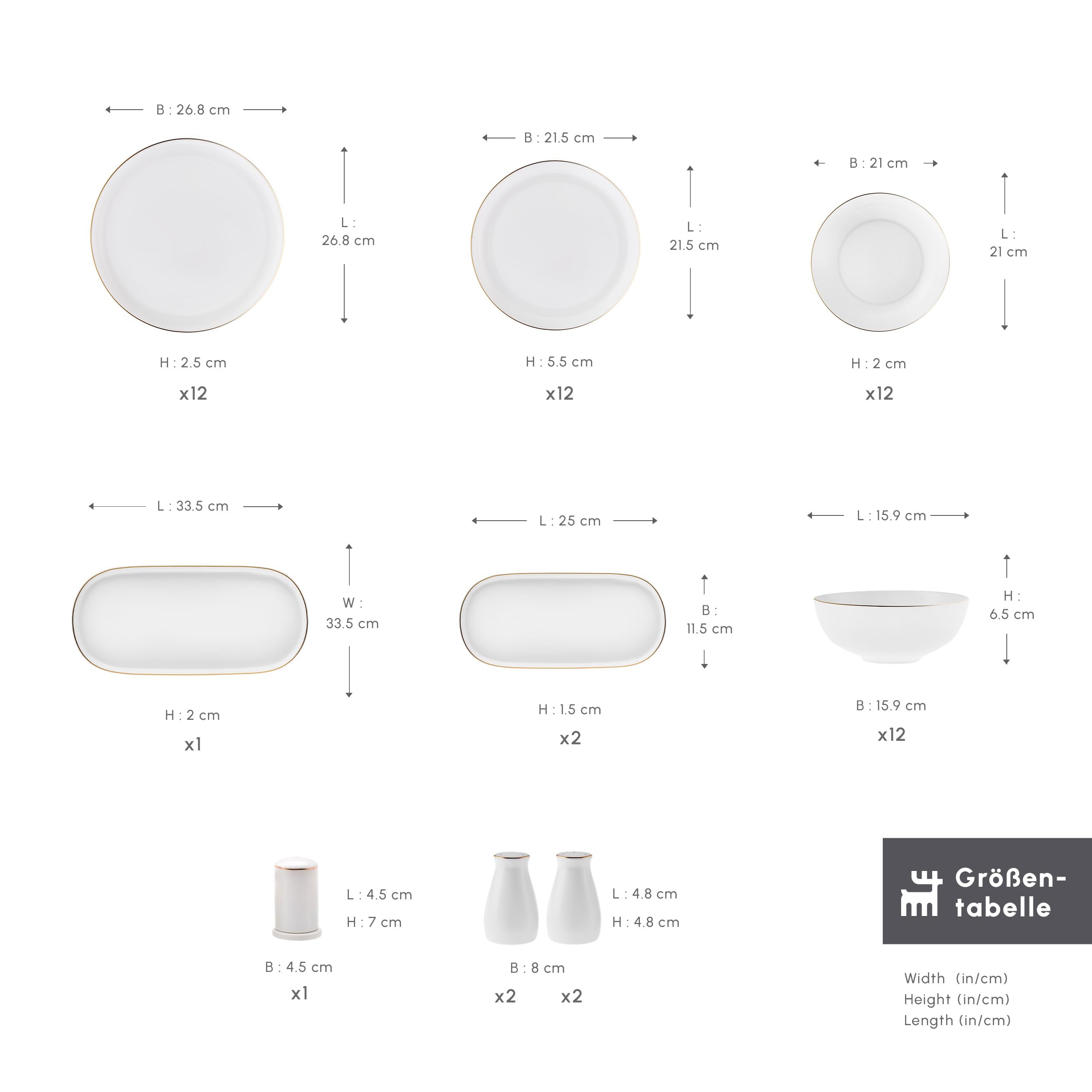 Karaca Streamline Favaro Gold 56-teiliges Geschirrset – Elegantes Gold-Akzent New Generation Bone für anspruchsvolle Tischarrangements und vielseitige Verwendung