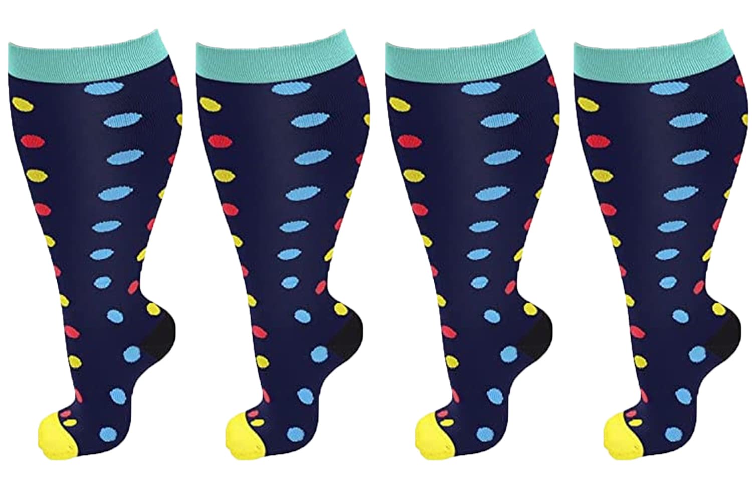 Cheeroyal 2 Pair Plus Size Compression Socks for Women Men Flight Socks Knee High Support Compression Socks Wide Calf Medical Compression Stocking Plus Size Running Socks (7XL, WQH144-3)