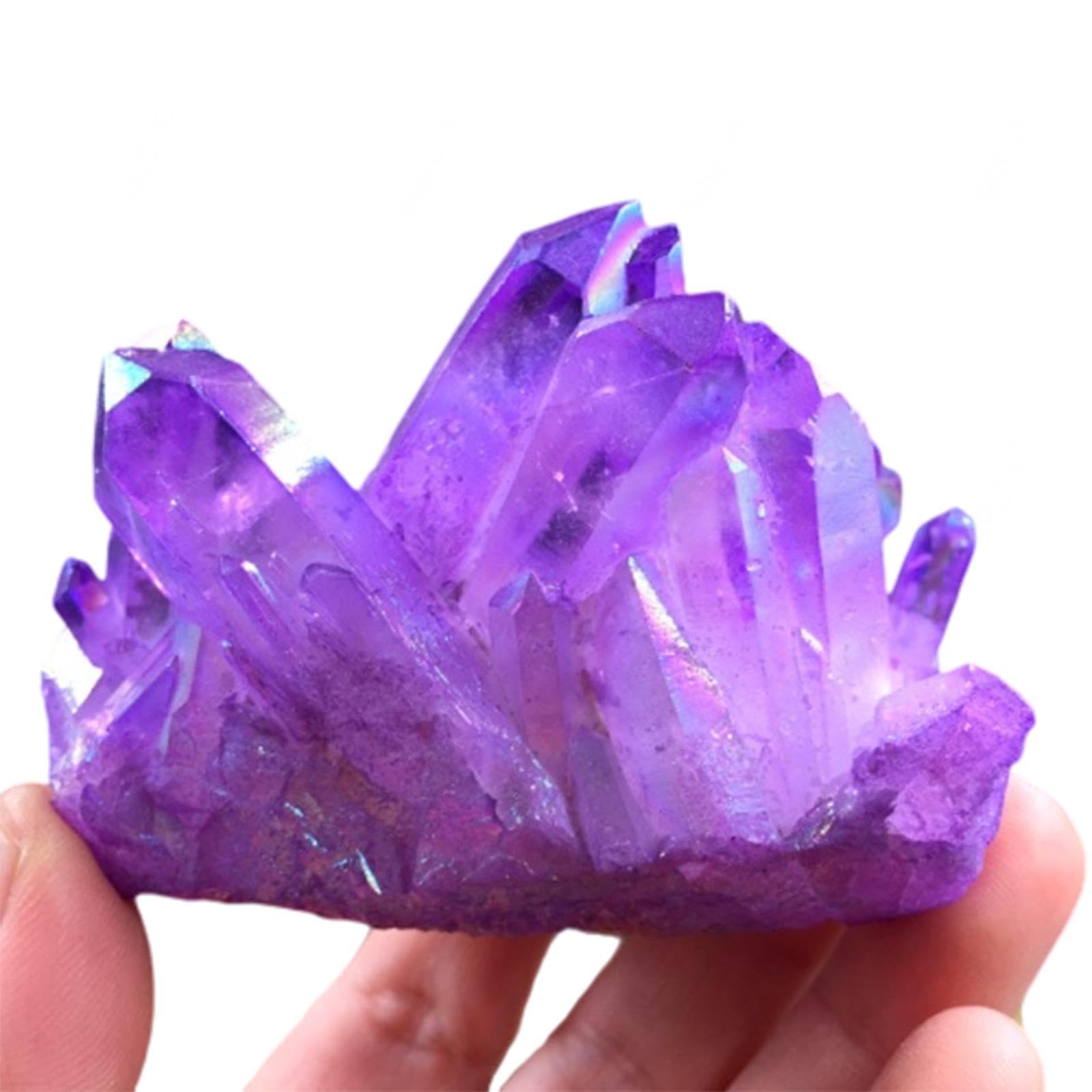 HUJWLBWF Quartz Crystal Cluster Titanium Coated Geode Crystal Gemstone for,Yoga,Home Decoration,Gift,Purple,300g