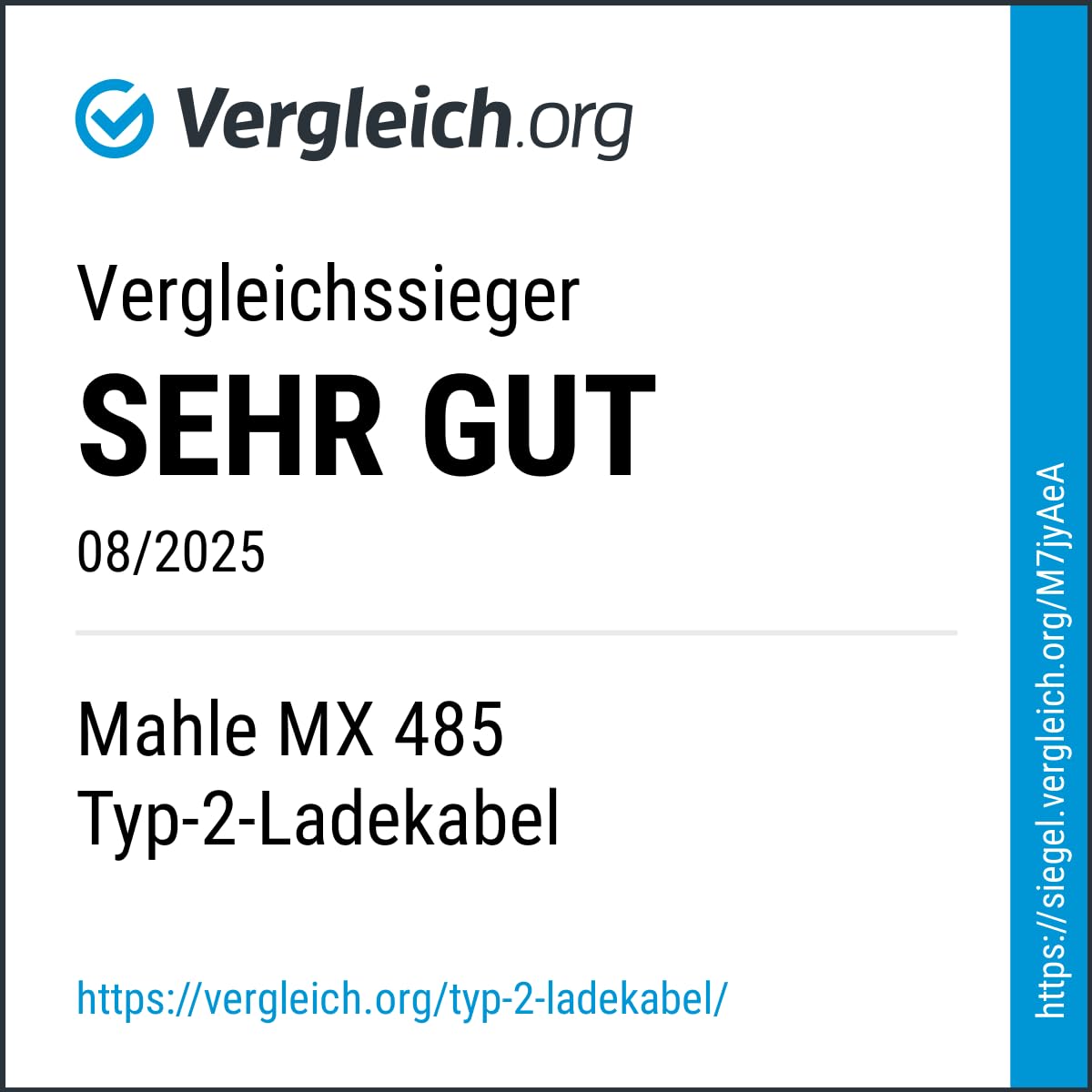 MAHLE Type 2 to Type 2 EV/Electric Vehicle Car Charging Cable, 32 Amp, 22kw, Three phase (Mode 3), 5m Length, IP 44, OE Quality