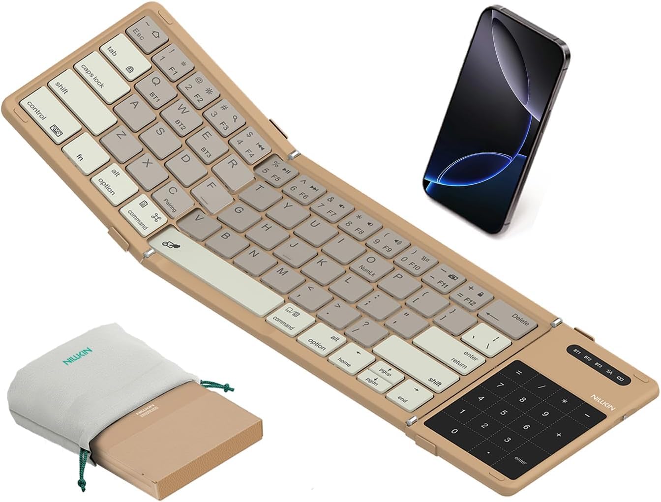 PRITO Nilkin Foldable Bluetooth Keyboard with Touchpad, Khaki - Image 1