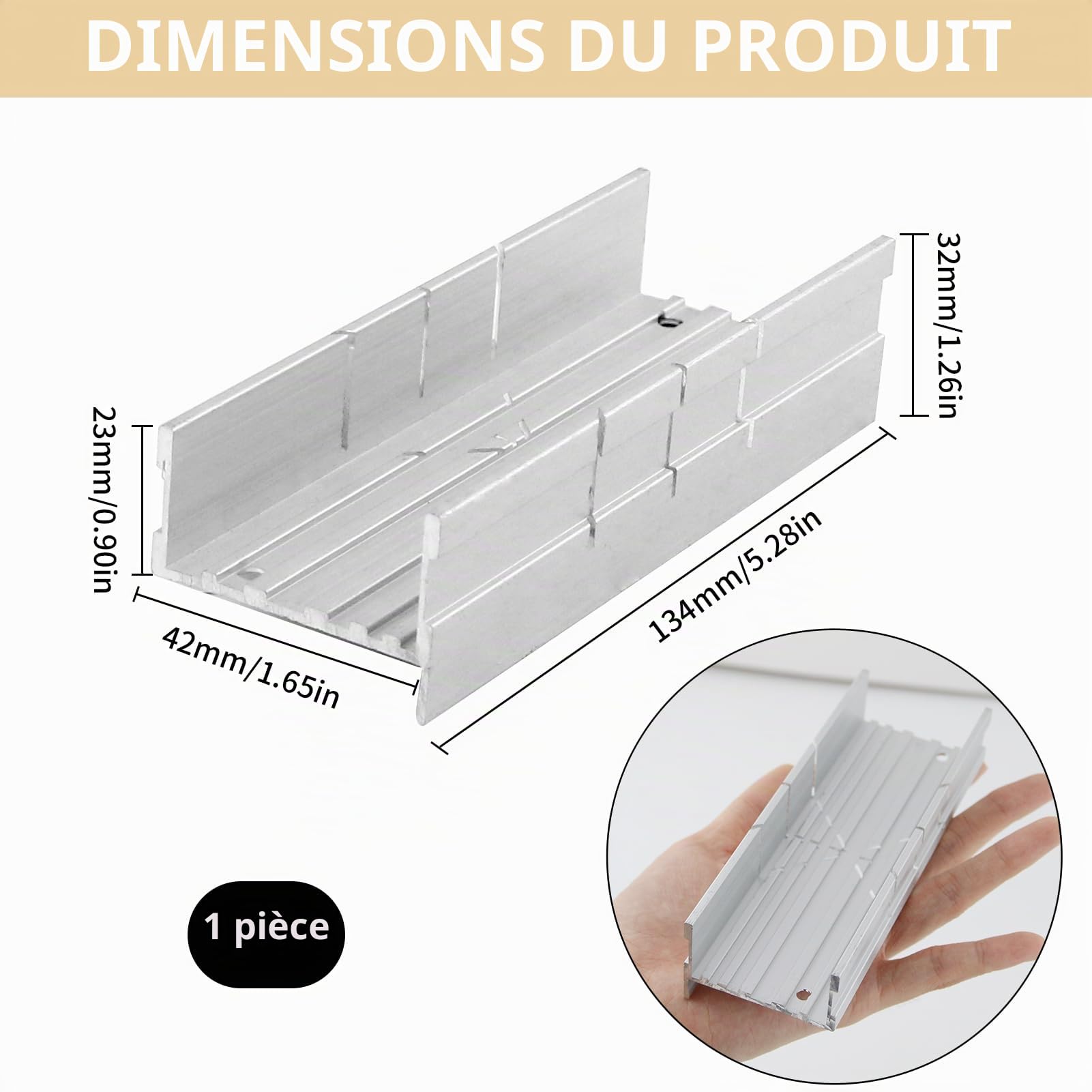 Boîte à onglets en métal en aluminium de 13,5 cm - Guide de coupe précis avec 3 angles de 45 - 90 - 135 degrés - Pour scie manuelle et scie à main - Coupe du bois et des métaux mous