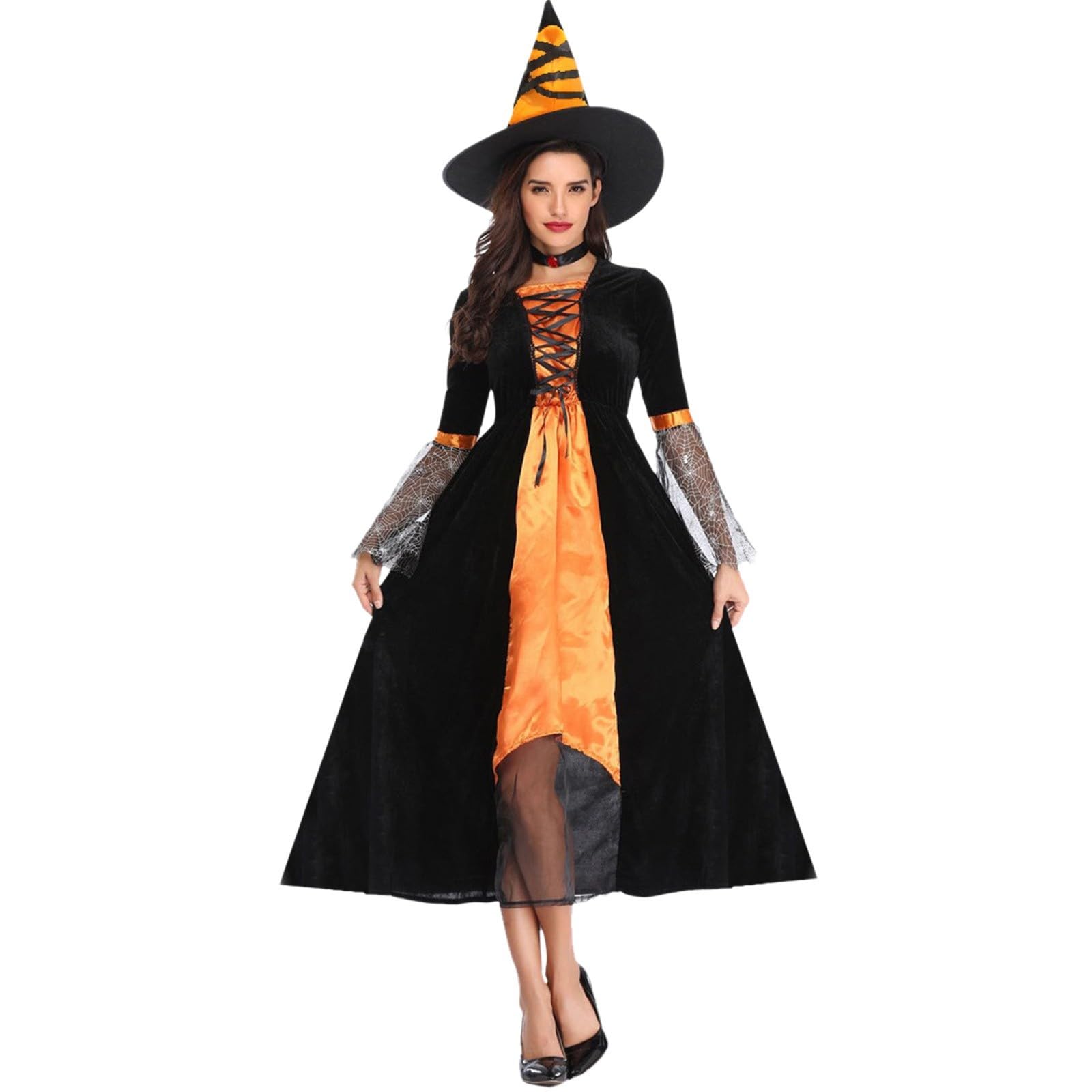 Genérico Vestidos de Halloween Trajes Medieval Mujer Disfraz Divertido Juego de Roles Disfraz Bruja Mujer Casero Disfraz de Mago Demonio Vampiro Bruja Traje de Falda Actuación de Fiesta