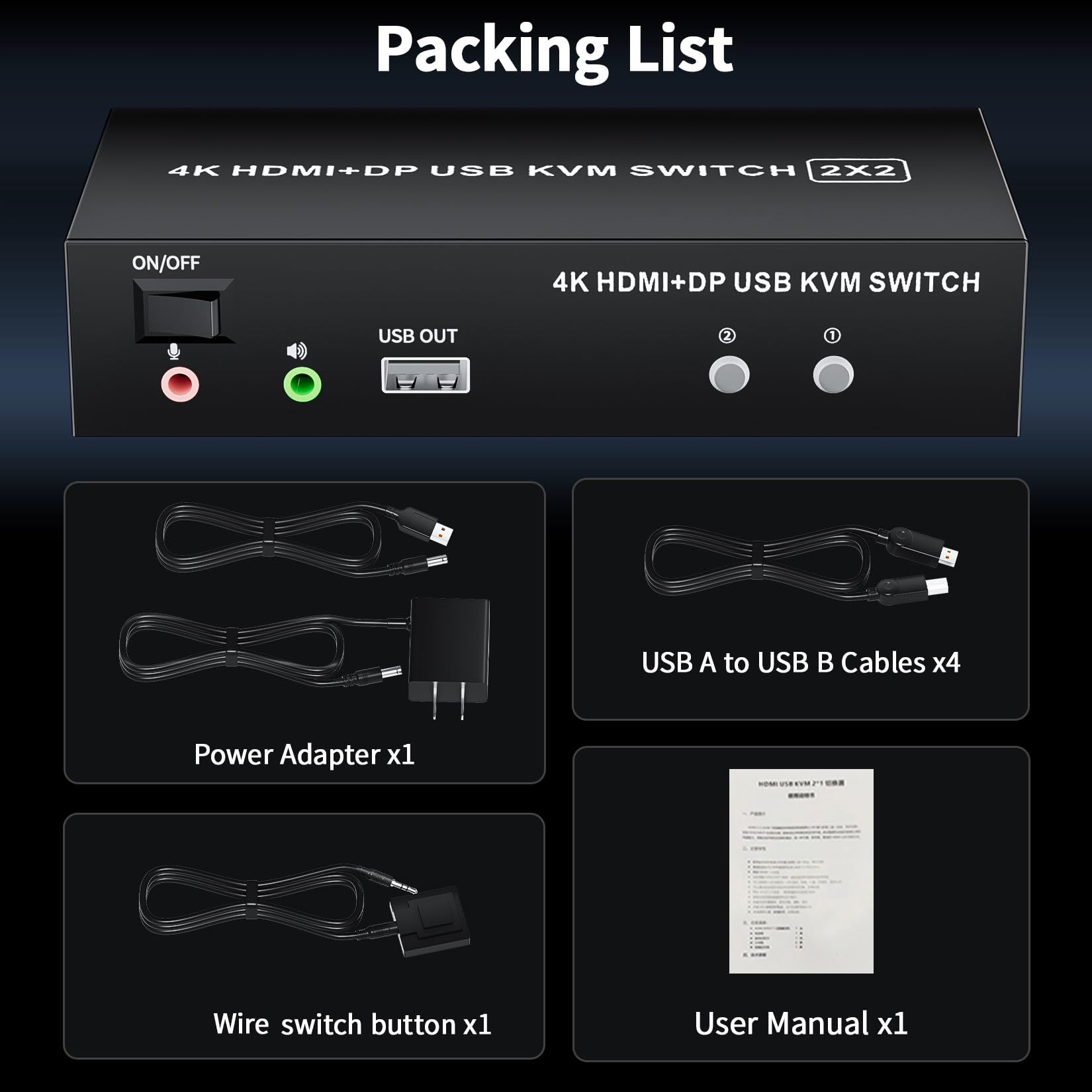 HDMI Displayport KVM Switch 2 Computer 2 Monitor 4K@60Hz 2 Porte HDMI+DP KVM Switch Dual Monitor con 4 Hub USB 2.0, Dual Monitor Displayport KVM 2PC Condividi 1 Set di tastiera, mouse e 2 monitor