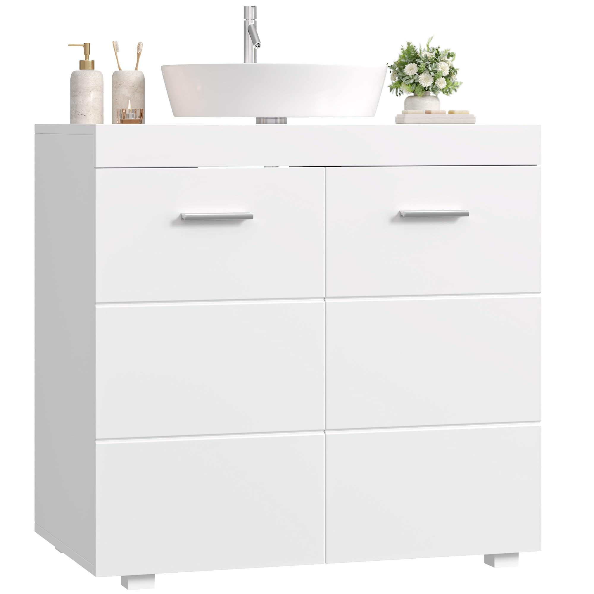 FOREHILL Waschbeckenunterschrank Unterschrank Badezimmerschrank mit 2 Türen und 2 Ablagen, 60x31x60cm, für Badezimmer, weiß