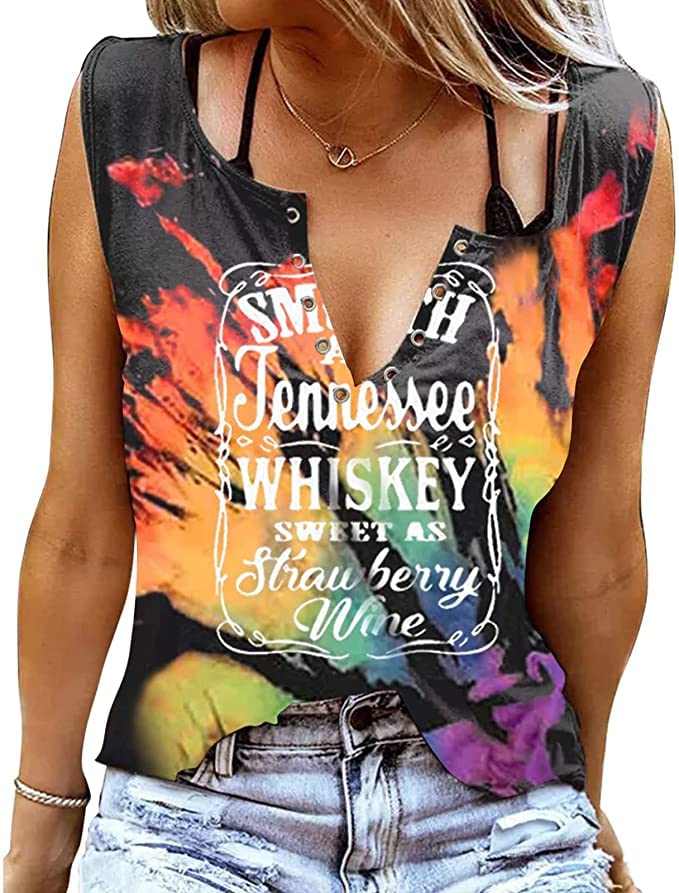 BOUTIKOMEWomen's Tank Top Summer Smooth As Tennessee Whiskey Shirt Sleeveless Basic T-Shirt Sexy V-Neck Vest Tunic Blouse Top