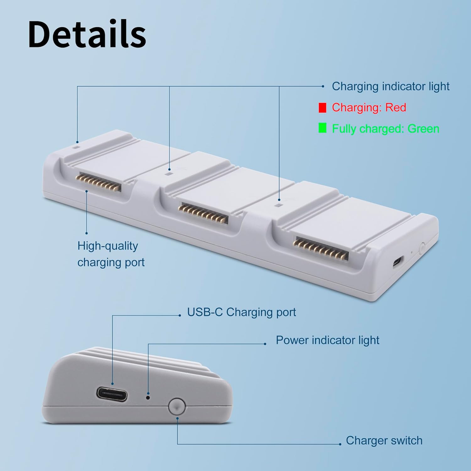 Air 3 Upgraded 3-Channel Fast Charger Box Compatible with DJI Air 3 and Air 3S Battery, Storage Charging Three Batteries sequentially, Featuring a Multi-Function Charge Drone Hub Accessory