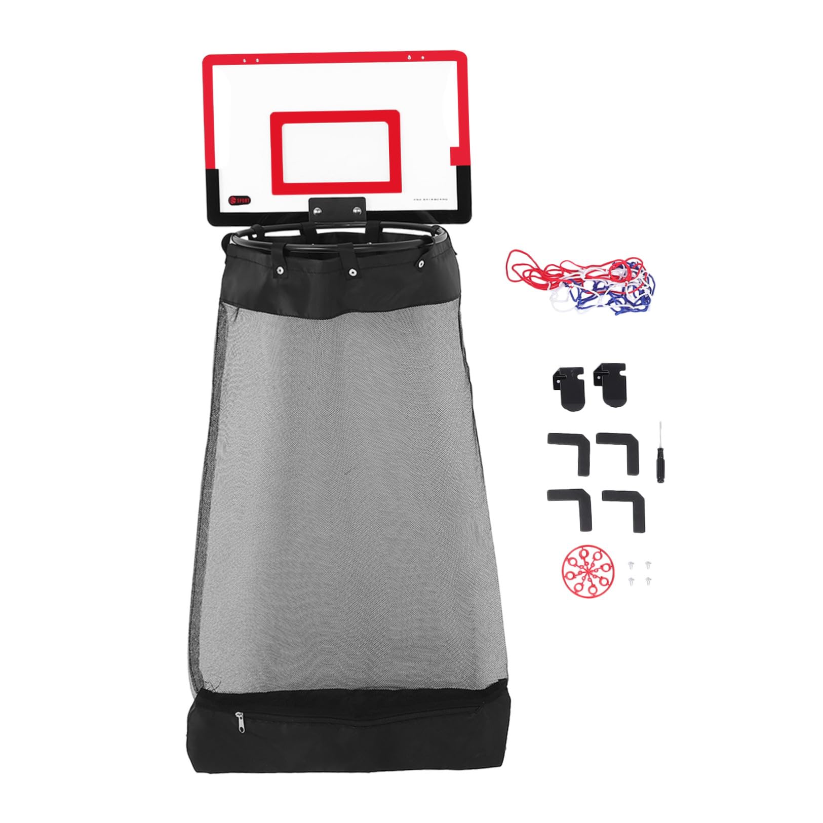 SOIMISS Roter Basketball Wäschekorb zum Aufhängen an Tür mit Reißverschluss Kunststoffnetz Platzsparend Interaktives Spiel für Badezimmer und Kleine Wohnungen 106x40x33 Cm