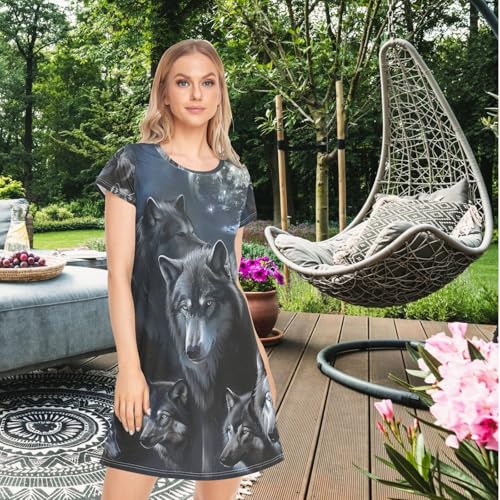 Chic Daily Beautiful Pattern Women's Girls Comfy Nightgown Short Sleeve Nightshirts Loose Loungewear PJ Dress S-XXL4