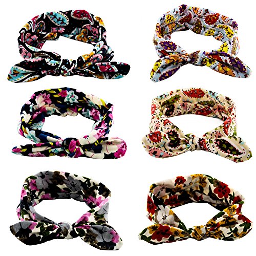 Yeshan Women and Girls Stretach Rabbit Bow Headbands/Bandana/Turban/Headwrap Knotted Yoga Hairband,pack of 6