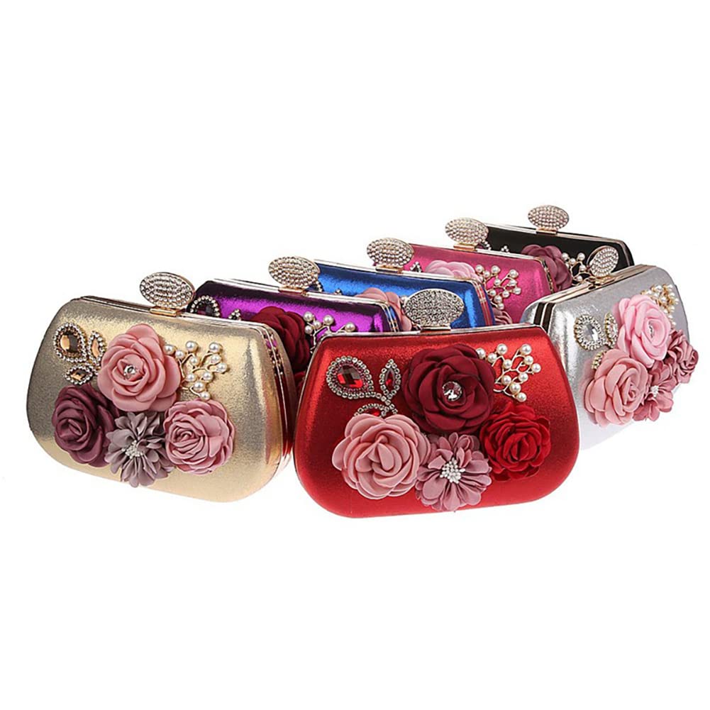 Borsa da donna per pochette da sera, con fiori, con manico a cerchio, elegante borsa a mano, con perle e fiori, borsa a tracolla per donne e donne