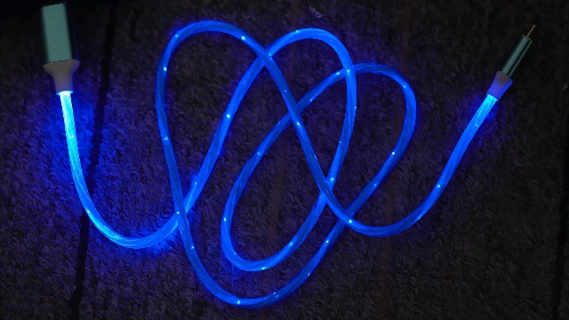 Image of IHAO Starry Light-Up USB Cable USBA to USBC Cable Durable Fast Charging Cable with Visible Current Flow As Night Light Use-A to C Star Blue